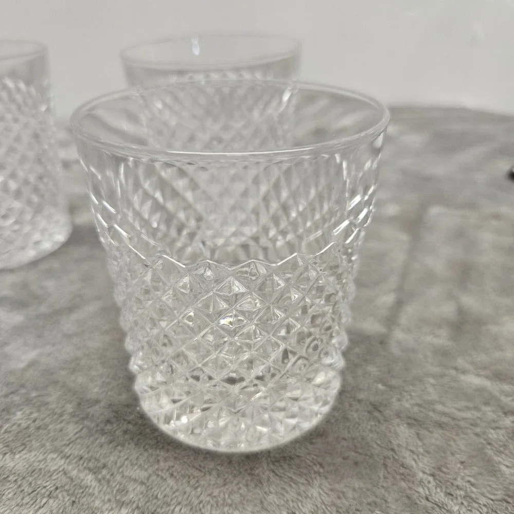 Vintage Diamond Cut Crystal Whiskey Glasses Set of 4 Starburst Base Rock Tumbler